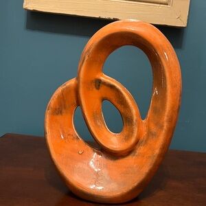 Mid Century Orange Ceramic Abstract Home Art Sculpture.  11 inches tall.